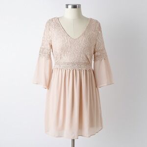 Zanzea Dress Women's Small‎ Cream Lace Mini Fit & Flare Bell Sleeves Boho Spring
